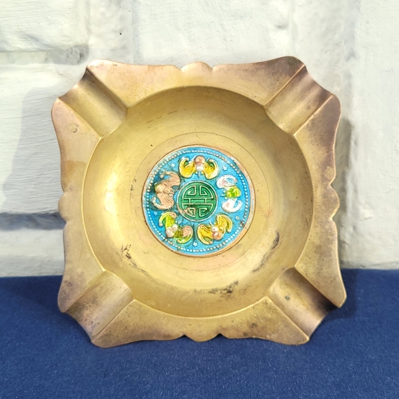 Vintage Asian Lucky Bat Brass Ashtray - Picture 1 of 9